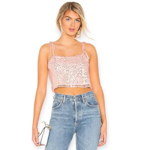Revolve H:ours Kristen Sequin Crop Top Womens Size Small Tie Shoulder Tank Pink